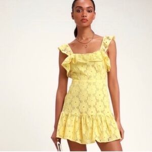 Lulu’s Boho Biscay Ruffled Eyelet Lace Sleeveless Mini Dress